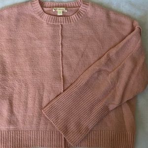 Peach Colored Long Sleeve Crop Sweater with loose fitting slightly long length
